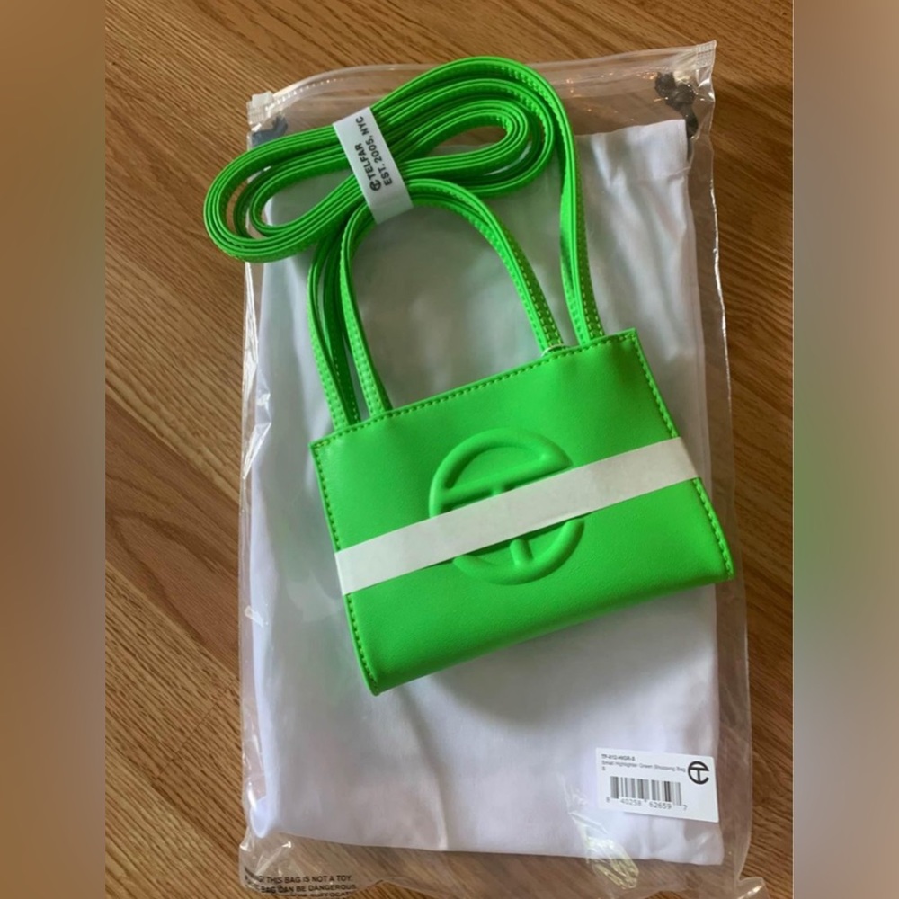 Small Telfar shopper highlighter green